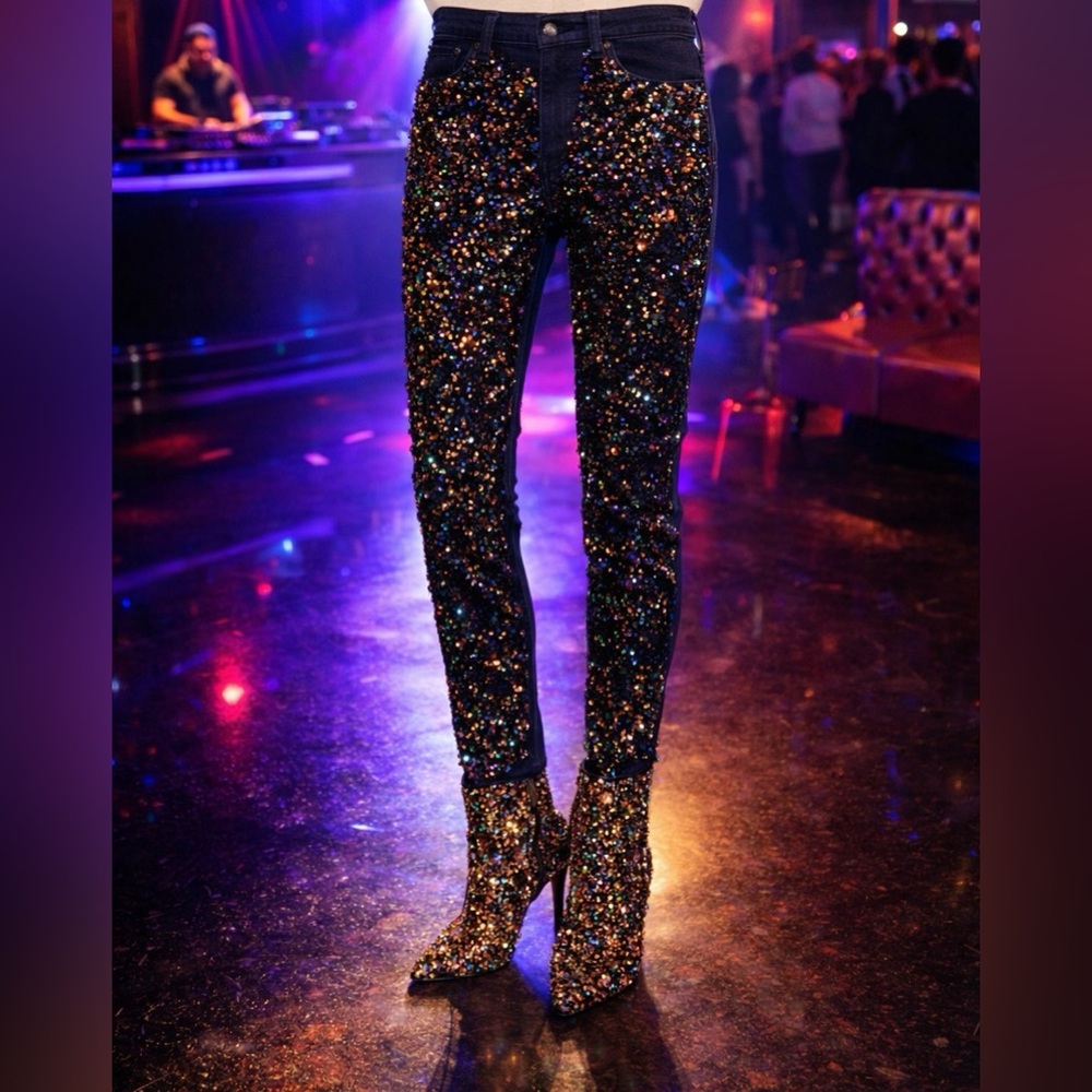 Sequin Embellished Jeans and Boots Set
